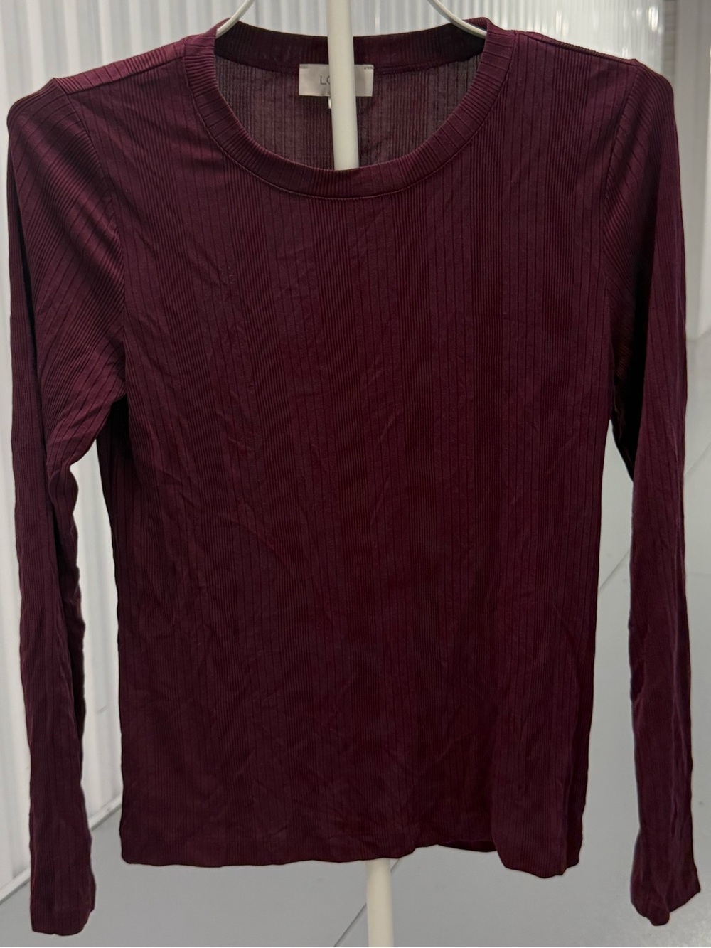 LOFT Ribbed Long-Sleeve Crewneck Top - Burgundy
